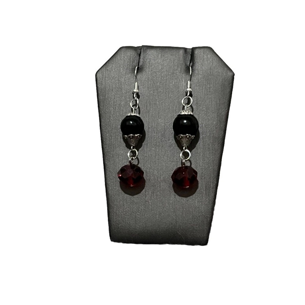 Wicca Black and red beaded spiritual earrings with silver accents #goth #dark